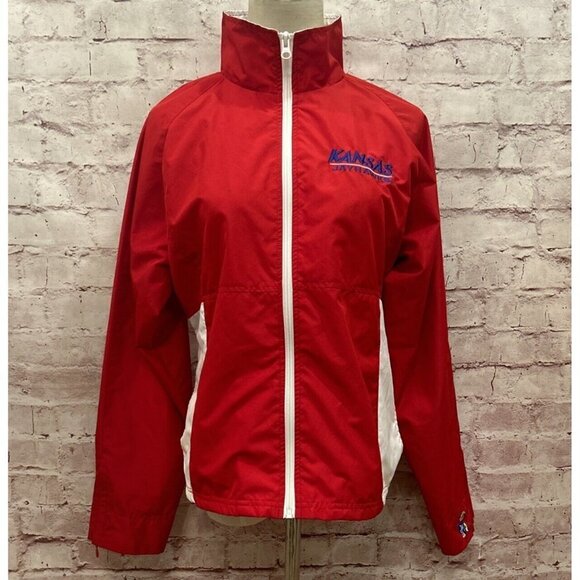 Red Oak Kansas Jayhawks Wind Jacket Womens Full Zip Vintage Windbreaker Size M - Picture 1 of 5